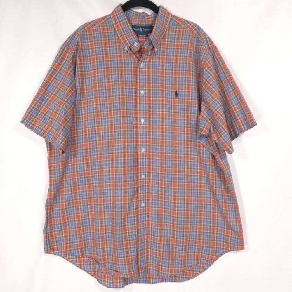 RALPH‎ LAUREN Classic Fit Men's Shirt XL Short Sleeve Plaid Button Down Cotton